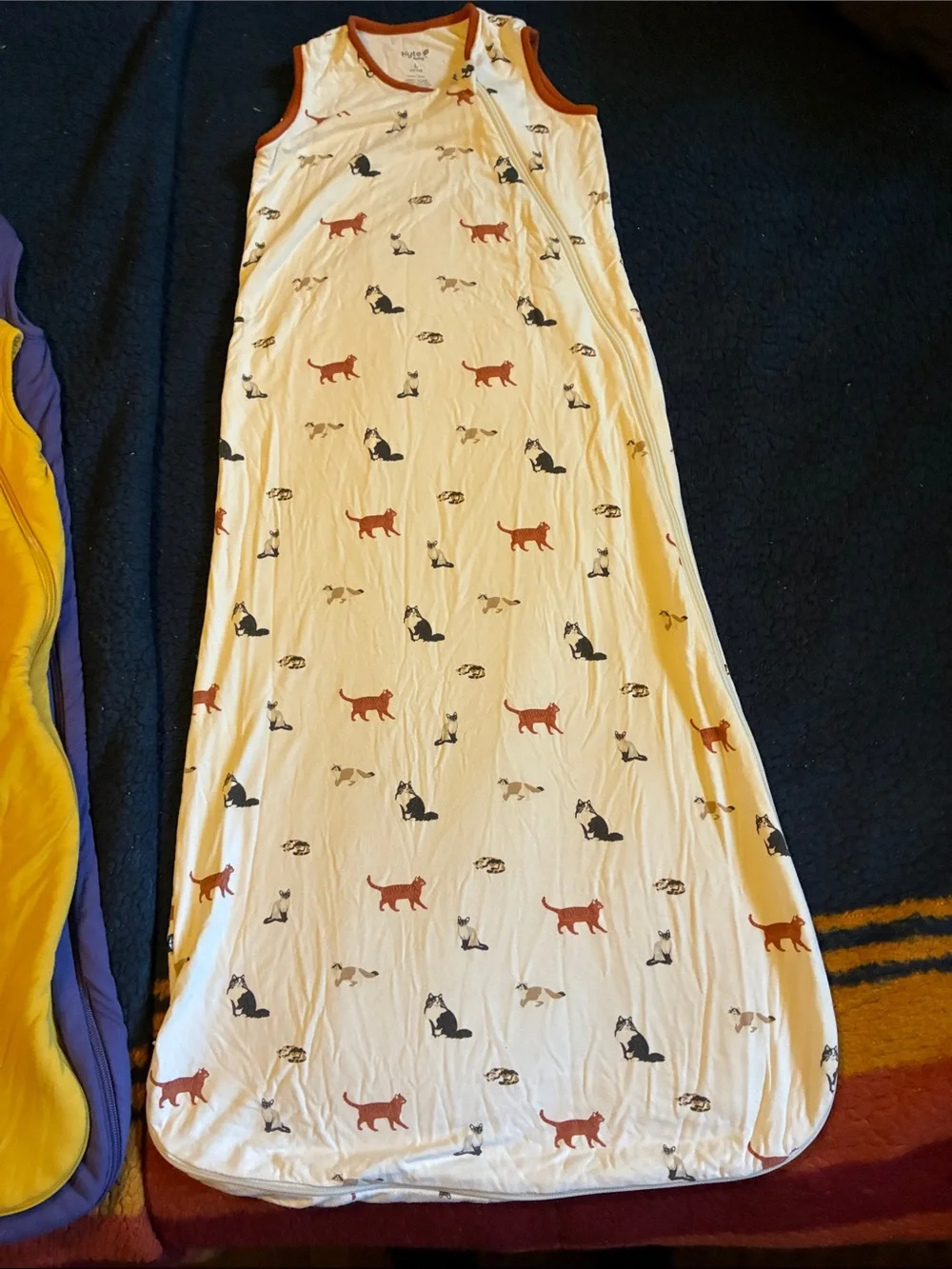 Kyte BABY Cream Sleep Sack with Rust Trim and Cat Print
